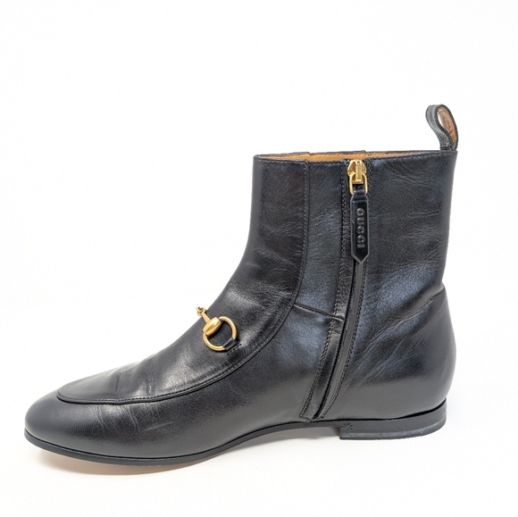 Gucci Size 37.5 Jordaan Horsebit Black Leather Ankle Boots Booties - Picture 9 of 15